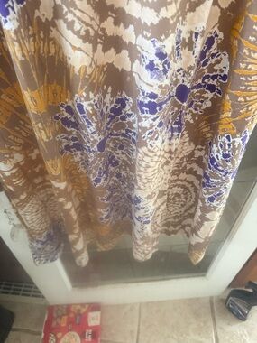 Belle by Kim Gravel Floral-Print midi dress in gold and purple   Left-side slit